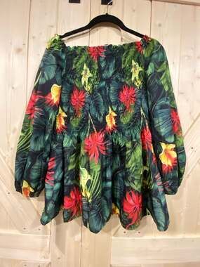 S-DEER Tropical Floral Off Shoulder Smocked Blouse Size S
